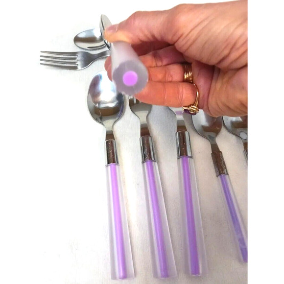 8 pc Acrylic VIOLET PURPLE Flatware Fork Teaspoons Spoons Mid Century Modern - Picture 7 of 11